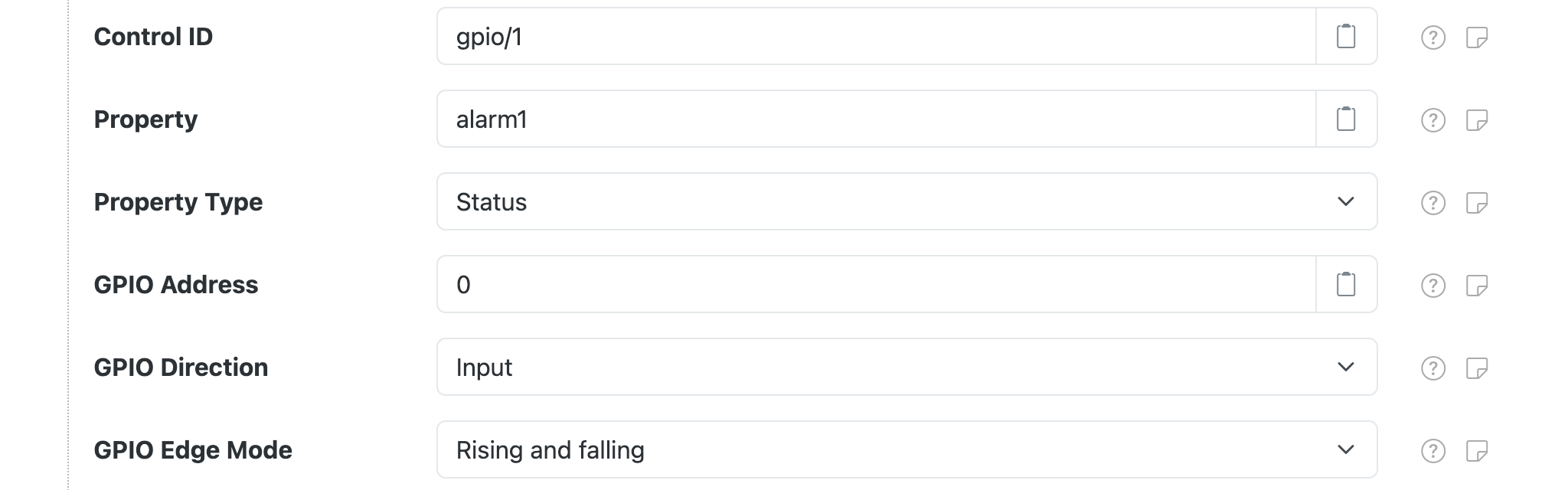 GPIO Control control settings