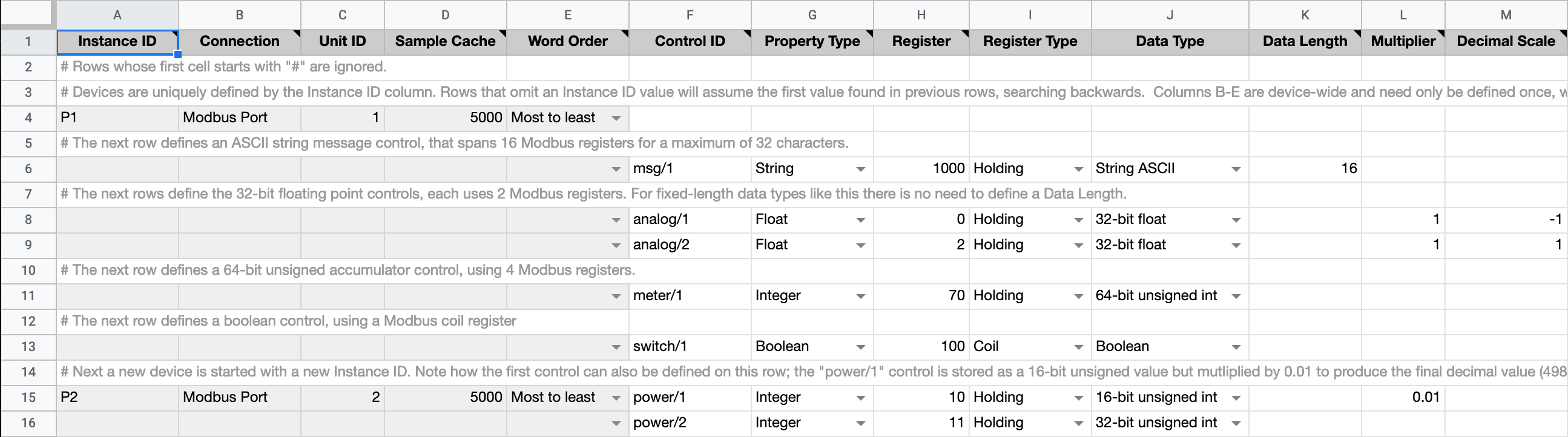 CSV Configuration example