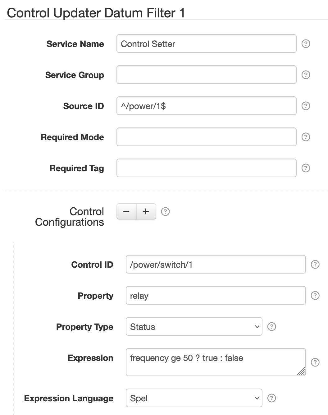 Control Updater filter component settings