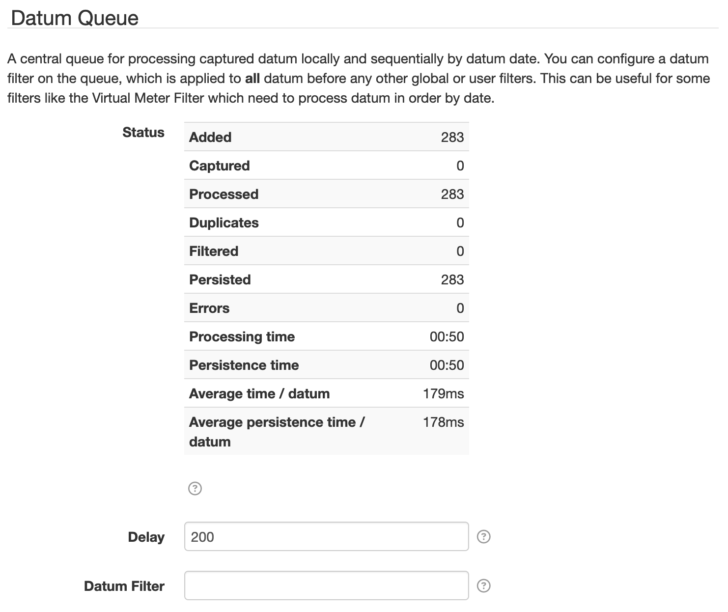 Datum Queue settings form