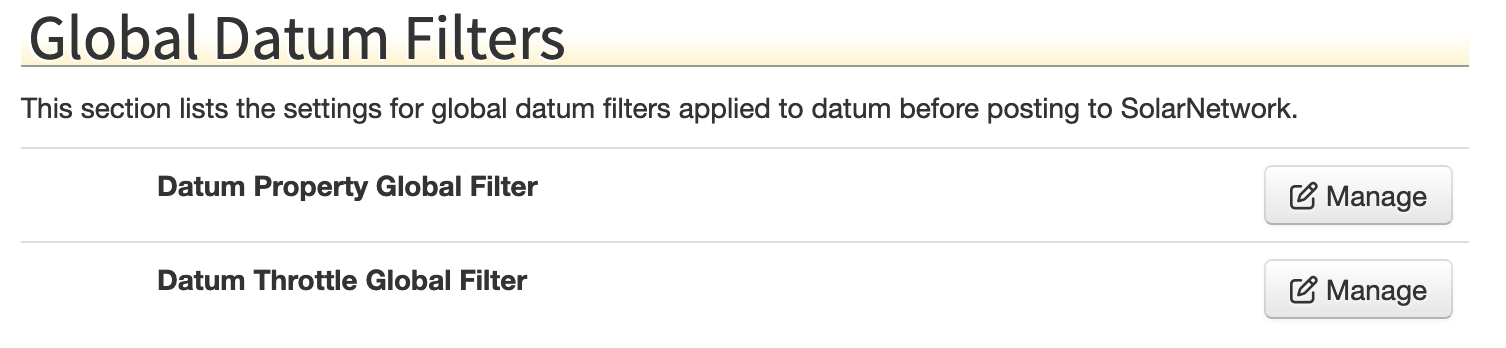 Global datum filter components list