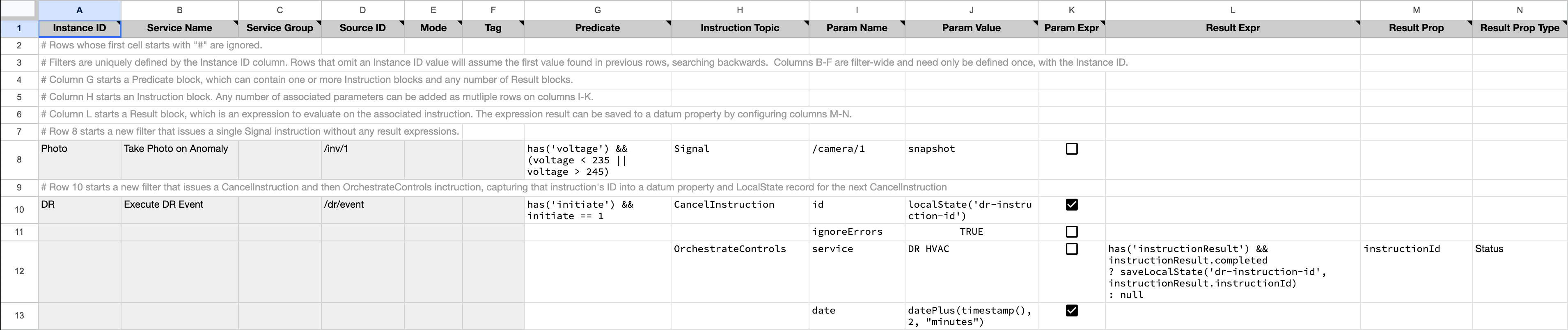 Instructor Datum Filter CSV Configuration example