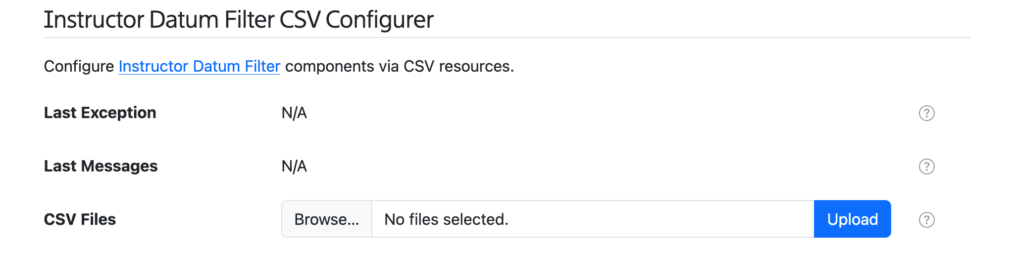 Instructor Datum Filter CSV Configurer settings