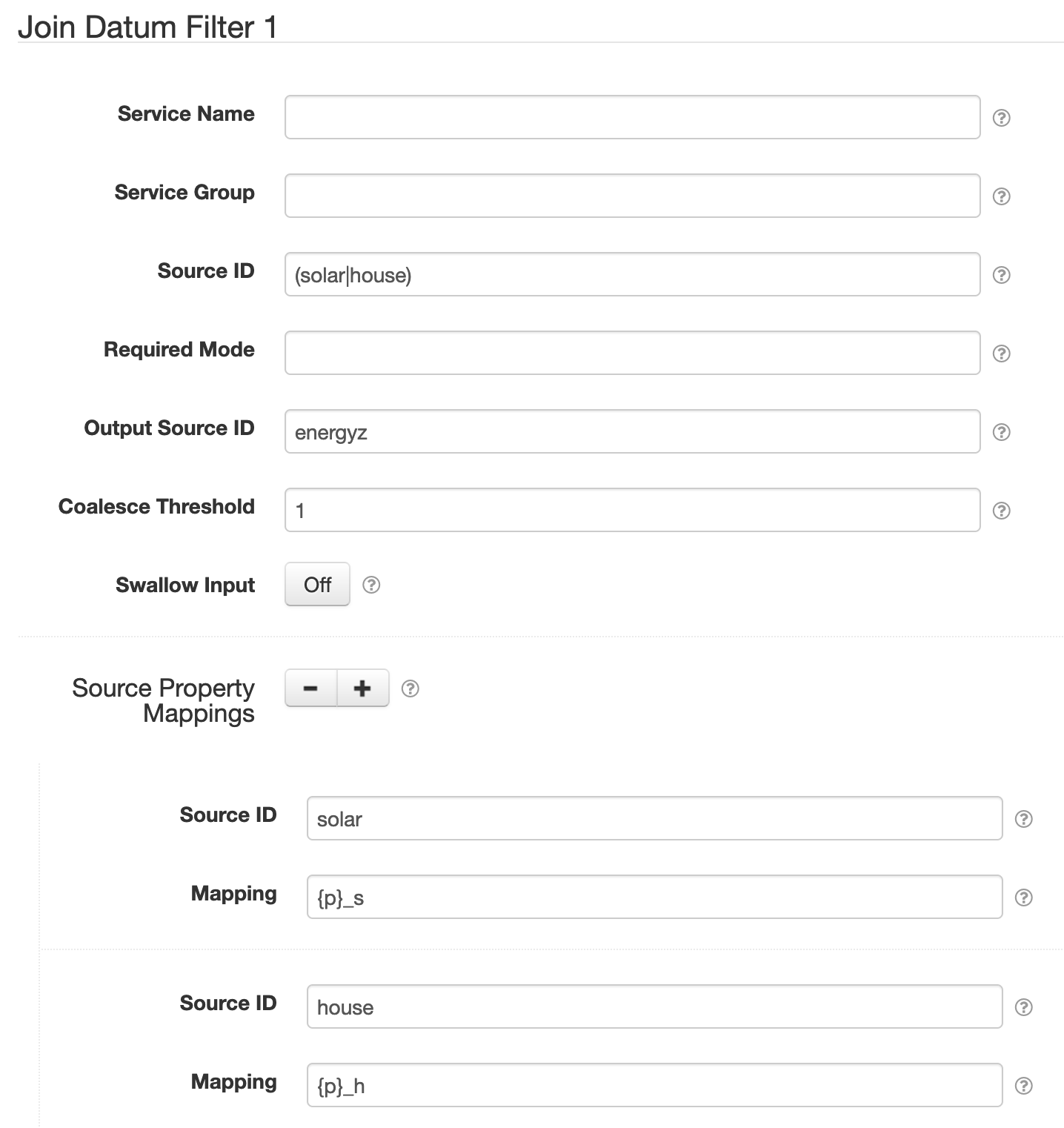 Join filter component settings