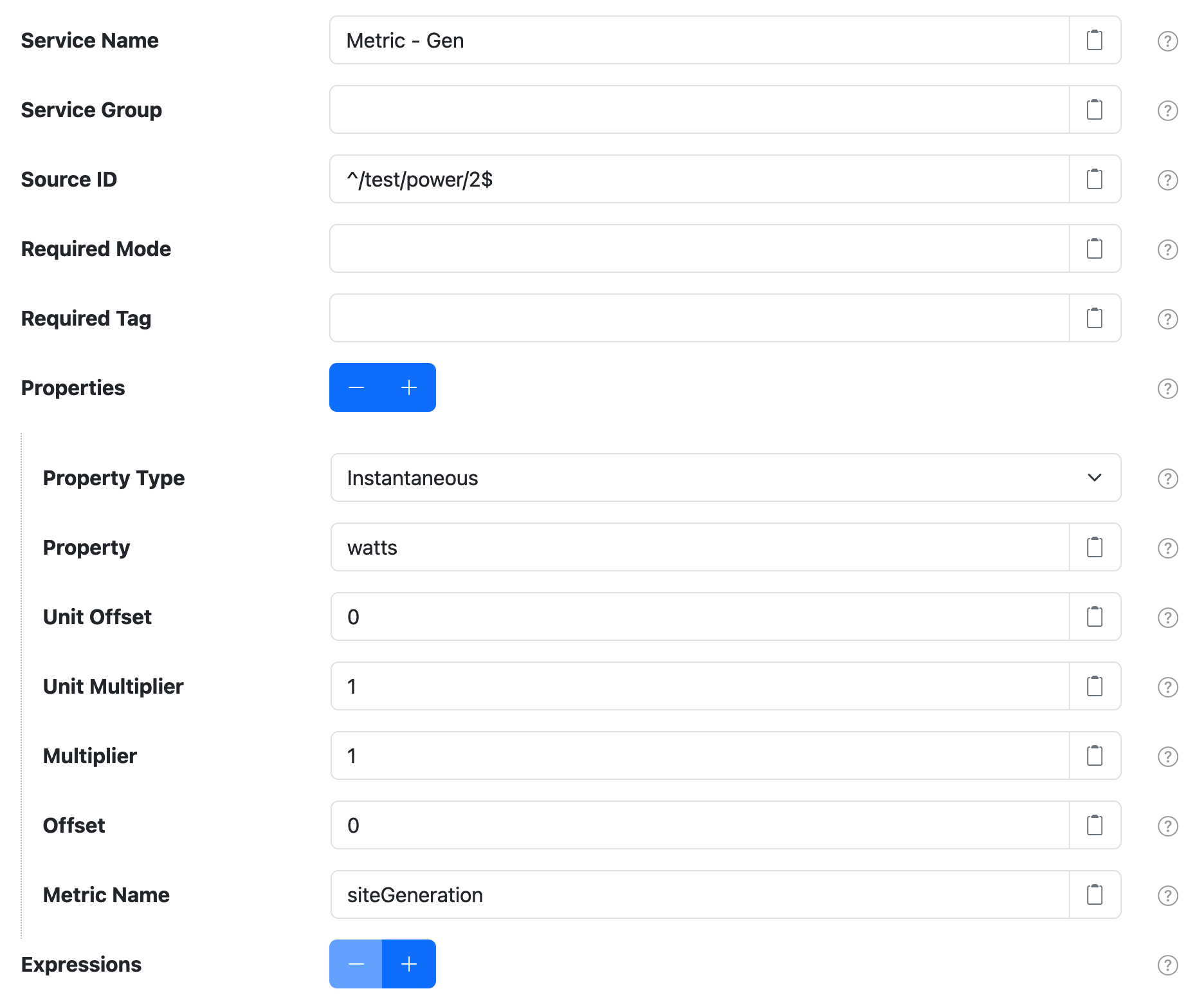 Metric Harvester component settings