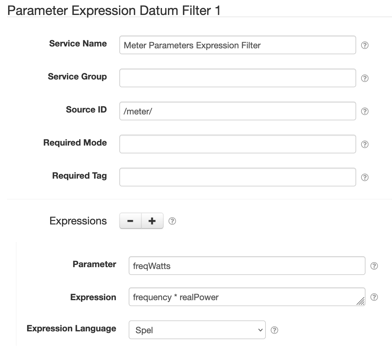 Parameter Expression filter component settings