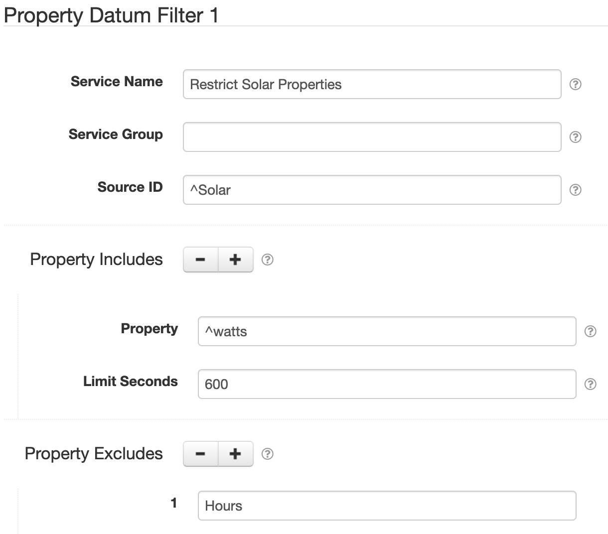 Property filter component settings