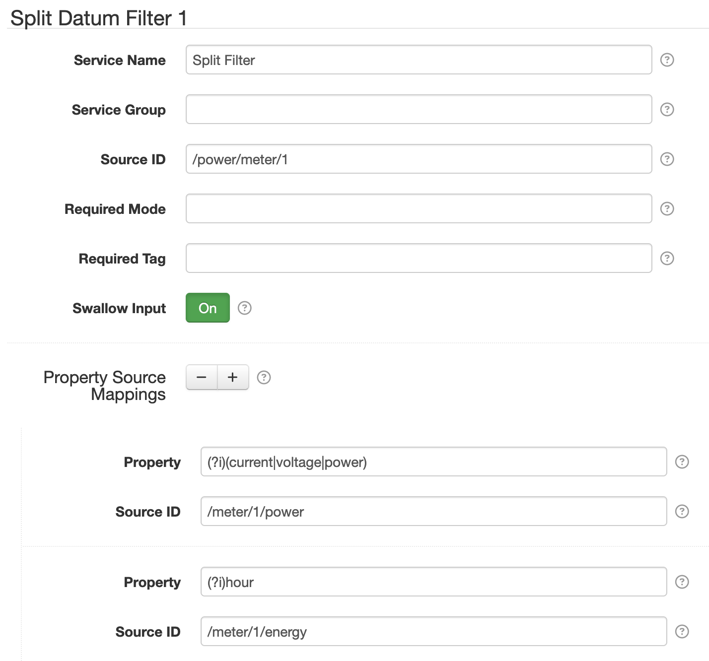 Split filter component settings