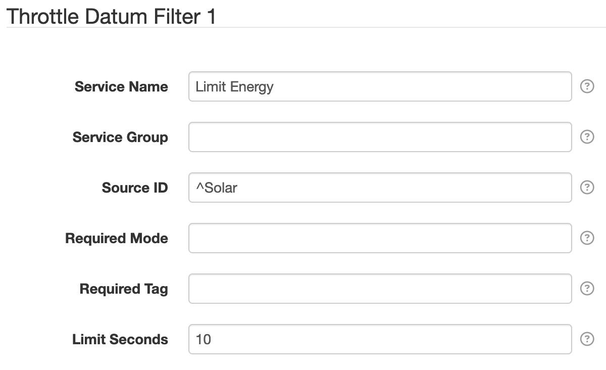 Trottle Datum filter component settings