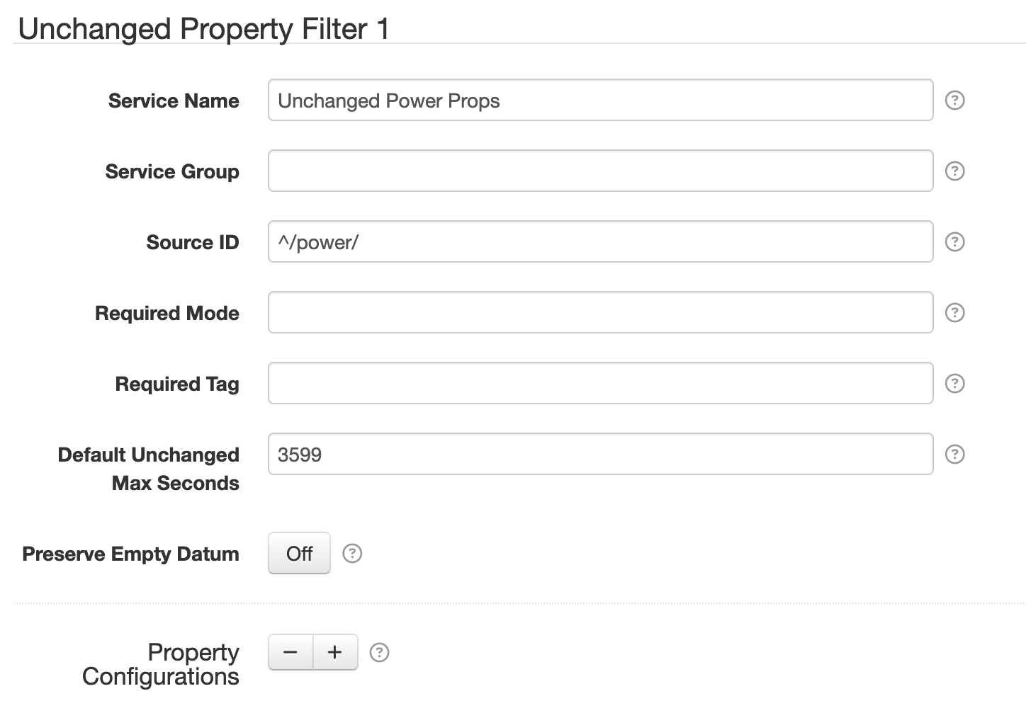 Unchanged Property filter component settings