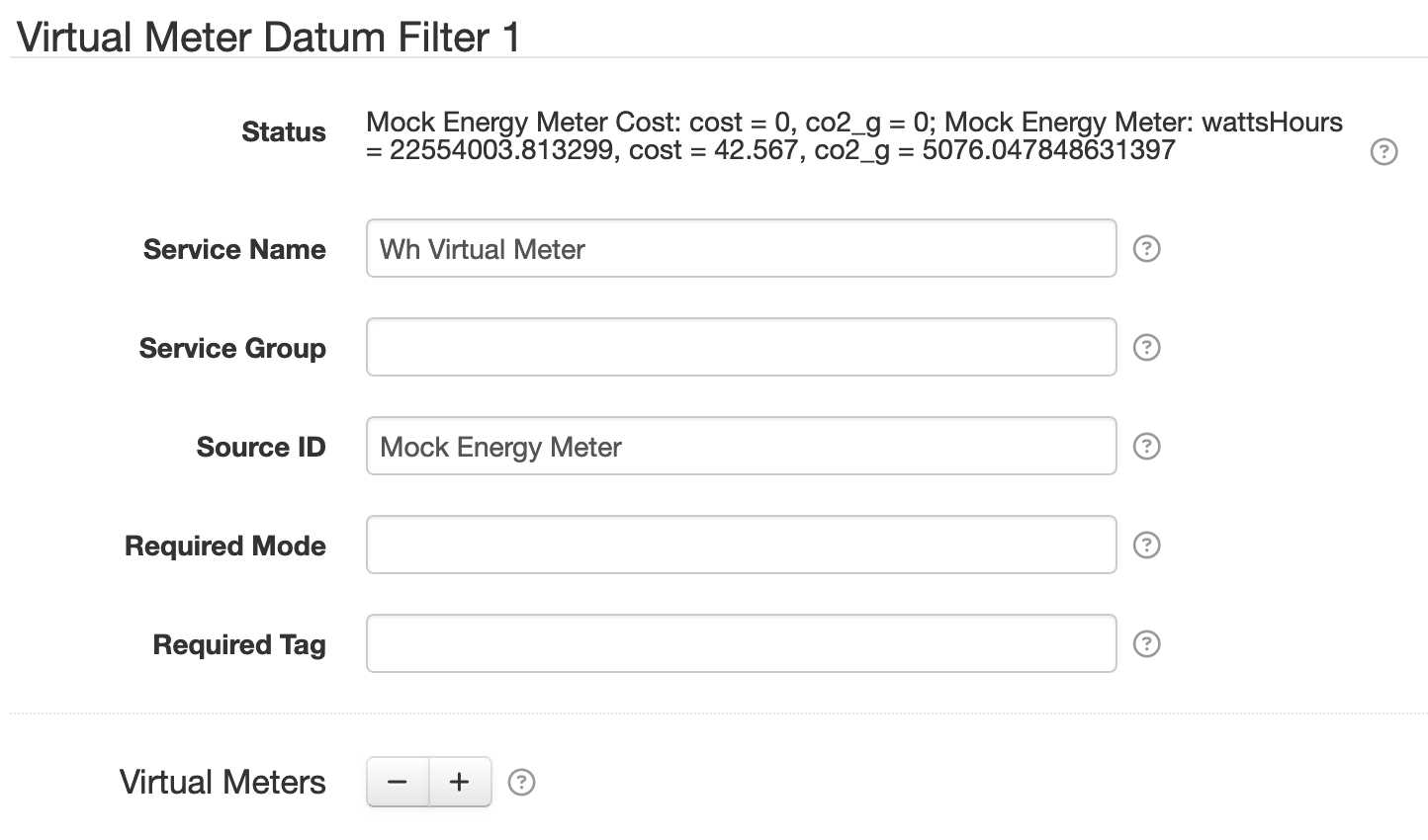 Virtual Meter Datum filter component settings