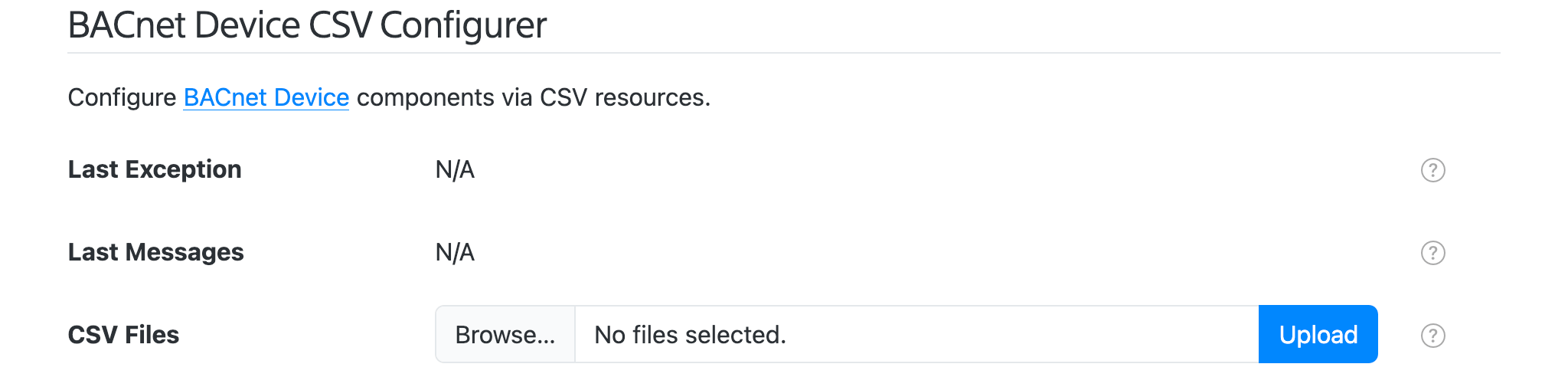 BACnet Device CSV configurer form