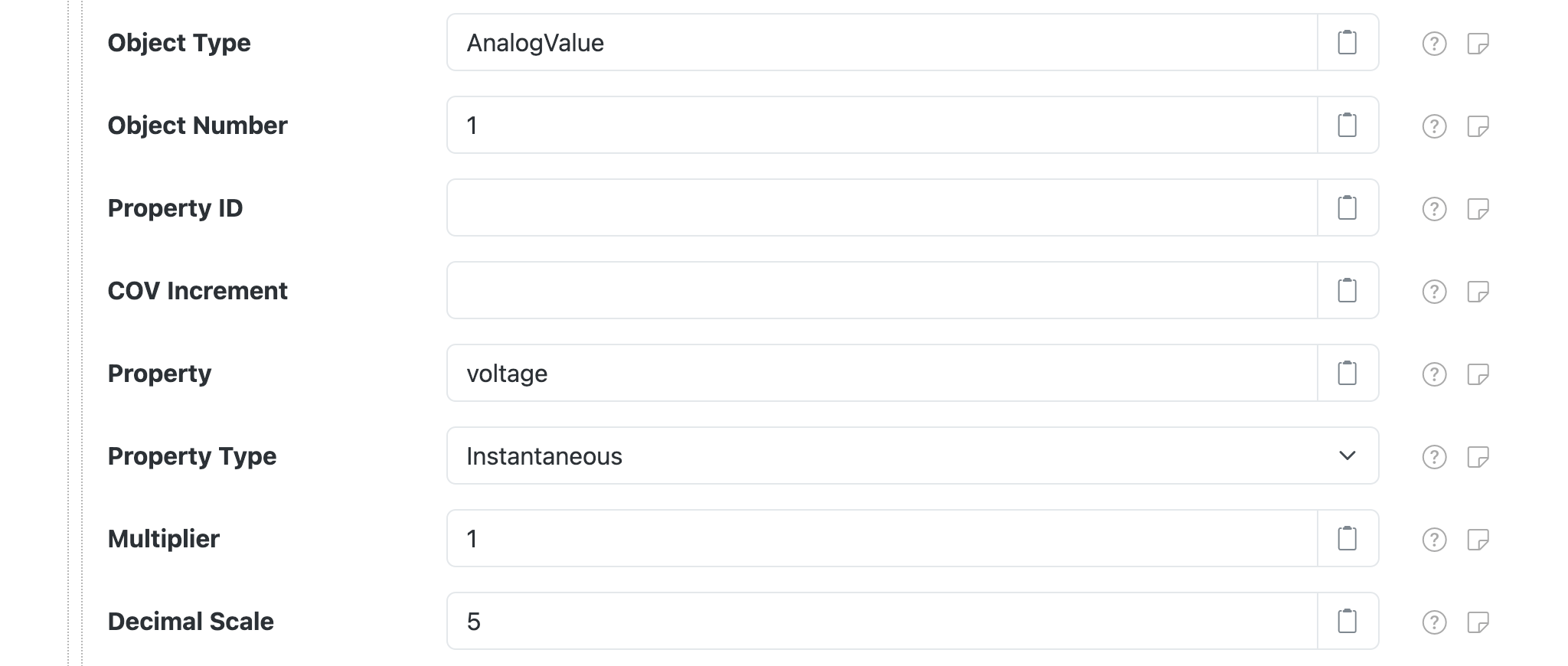 BACnet Datum Source property settings