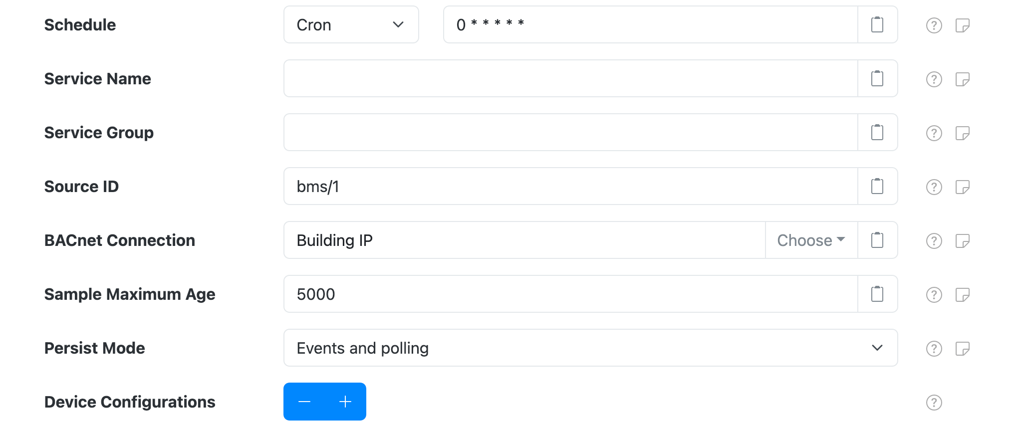 BACnet Datum Source settings