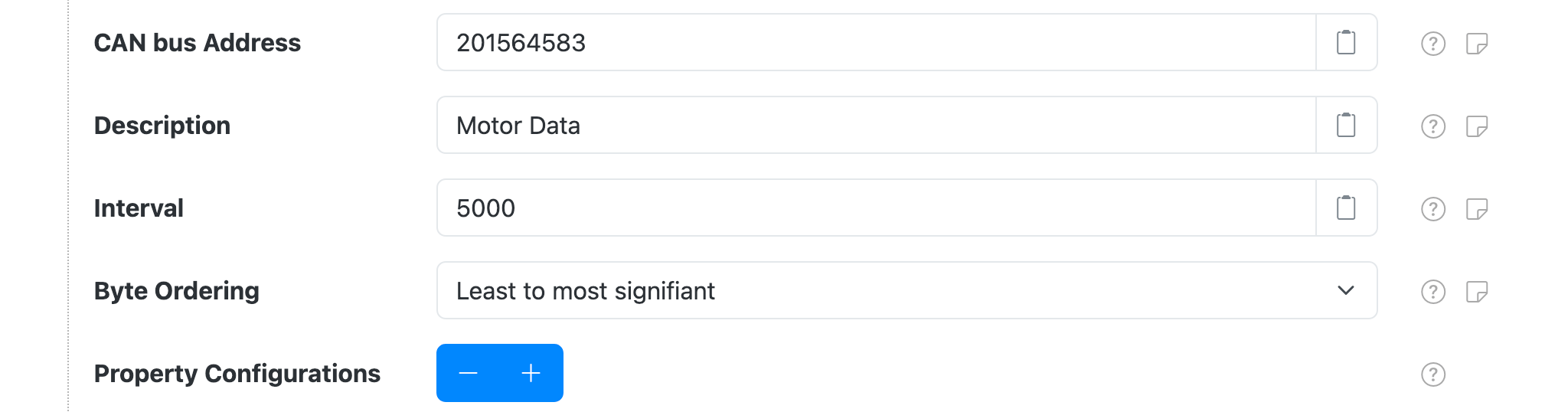 CAN Bus message settings