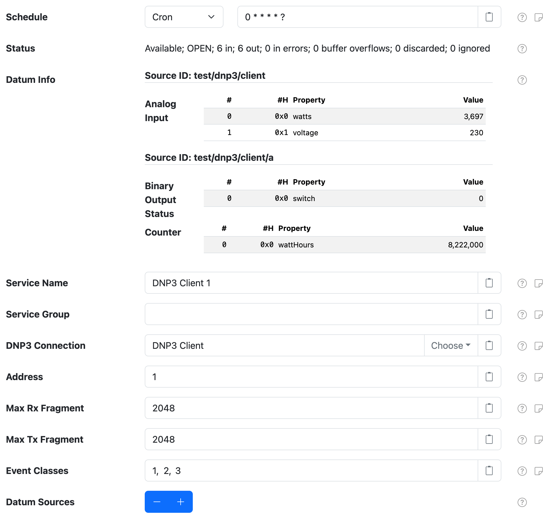 DNP3 Control Center settings