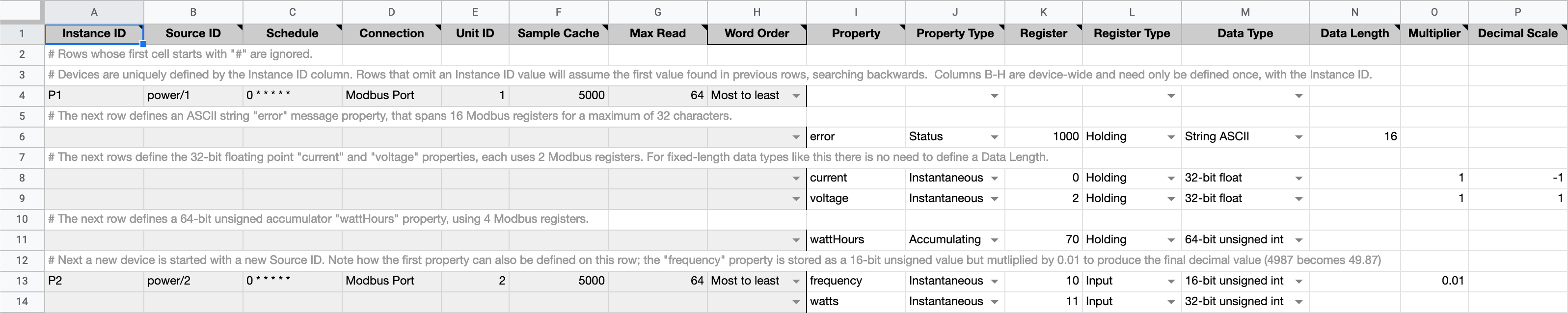 CSV Configuration example