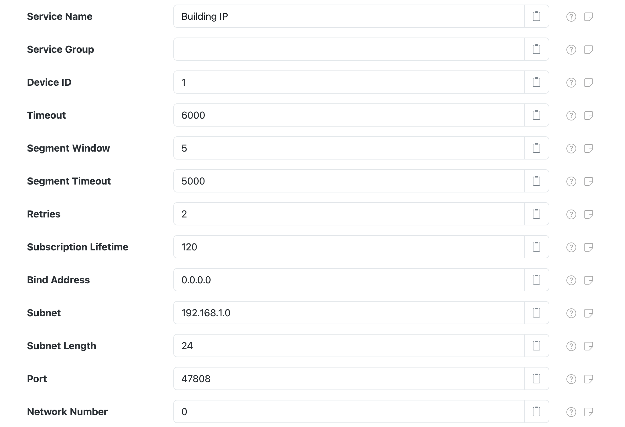 BACnet/IP connection settings