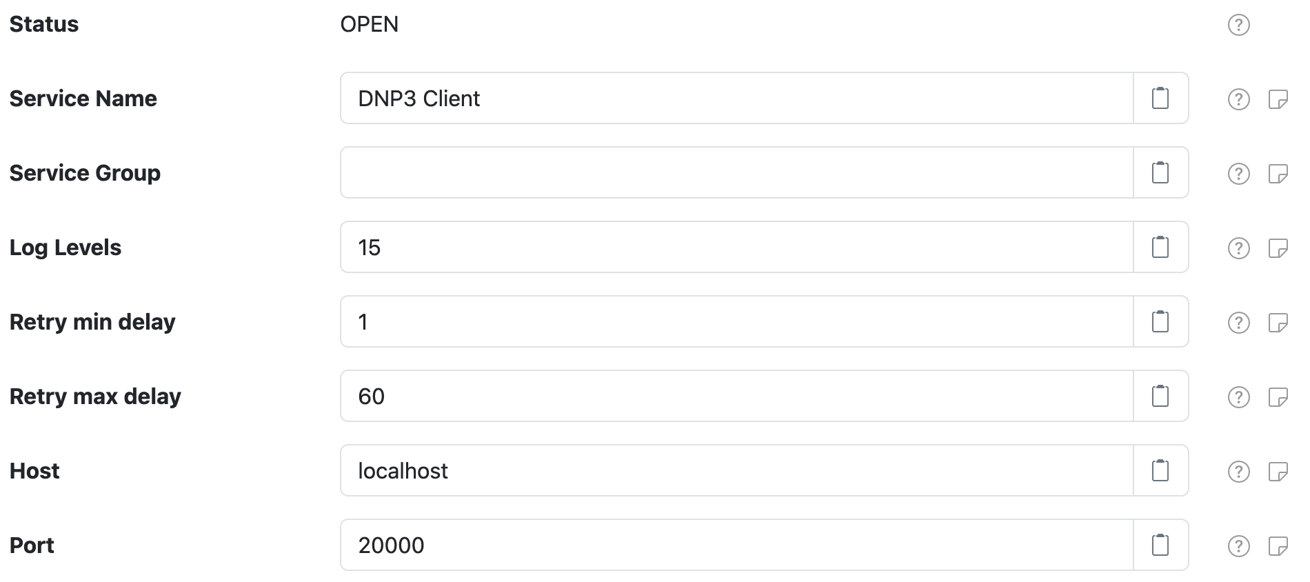 DNP3 TCP client settings