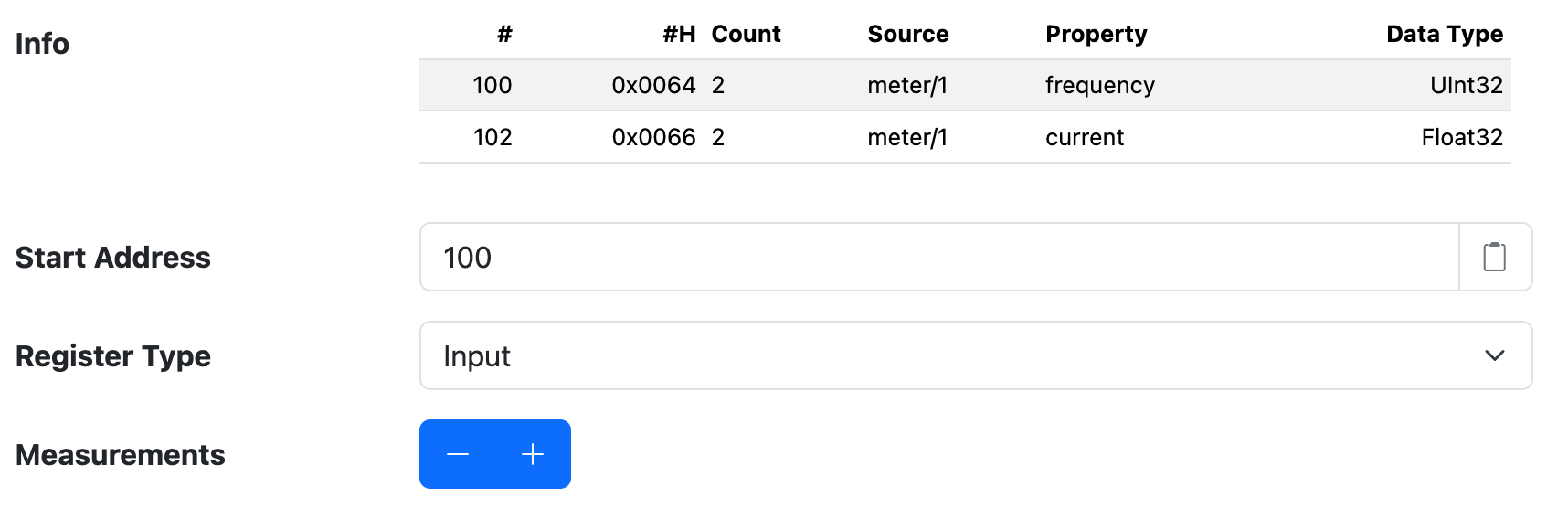 Register block settings