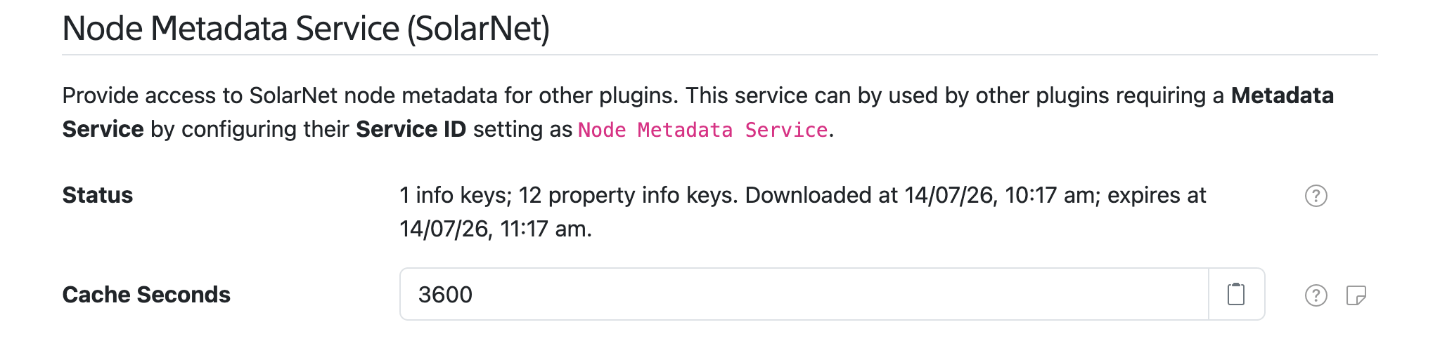 Node Metadata Service settings