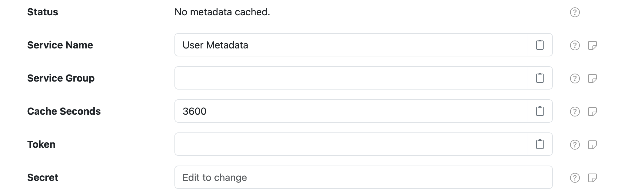 User Metadata Service settings