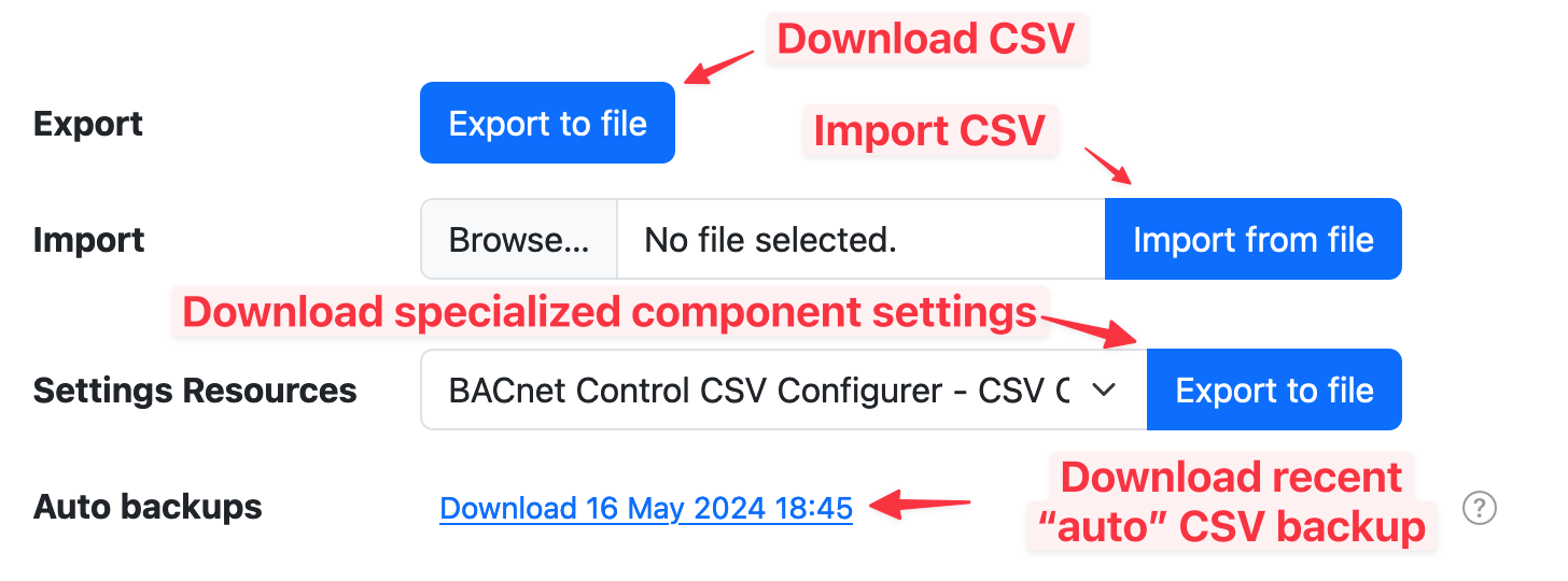 Settings import/export form