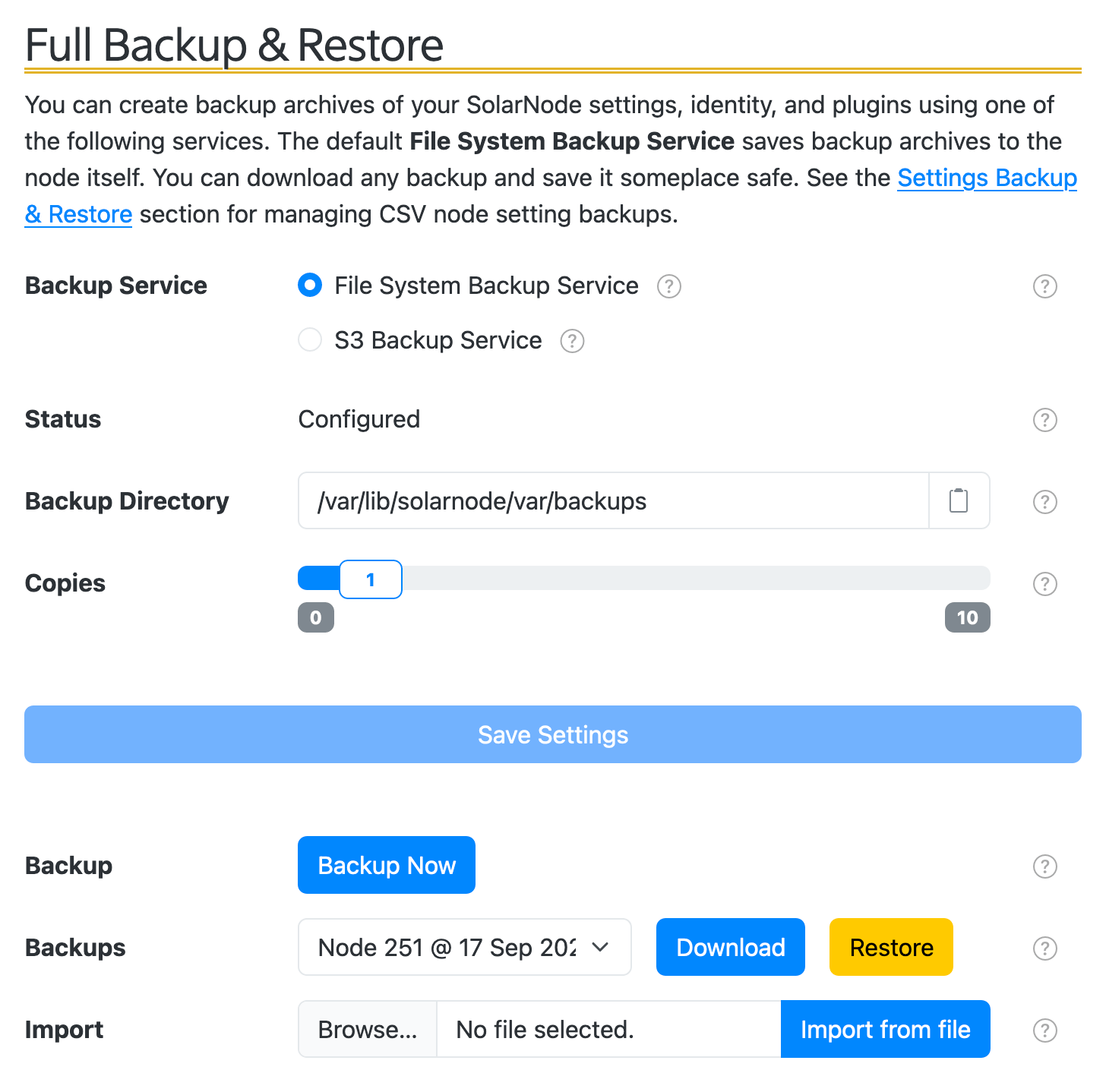 Full Backup/restore form