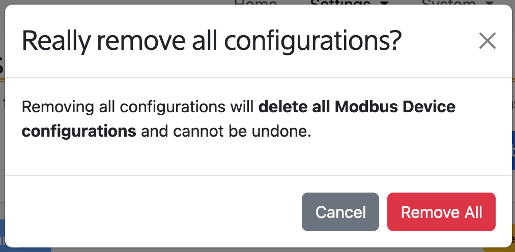 Remove all button confirmation dialog