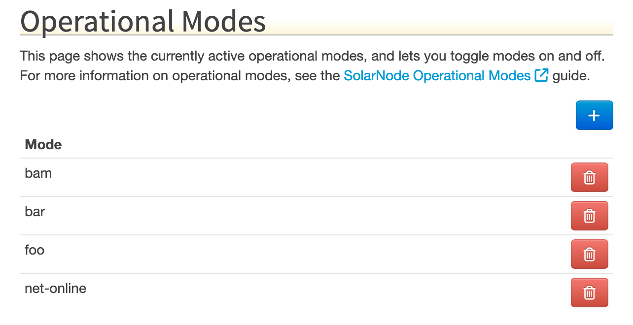 Manage operational modes in the SolarNode UI