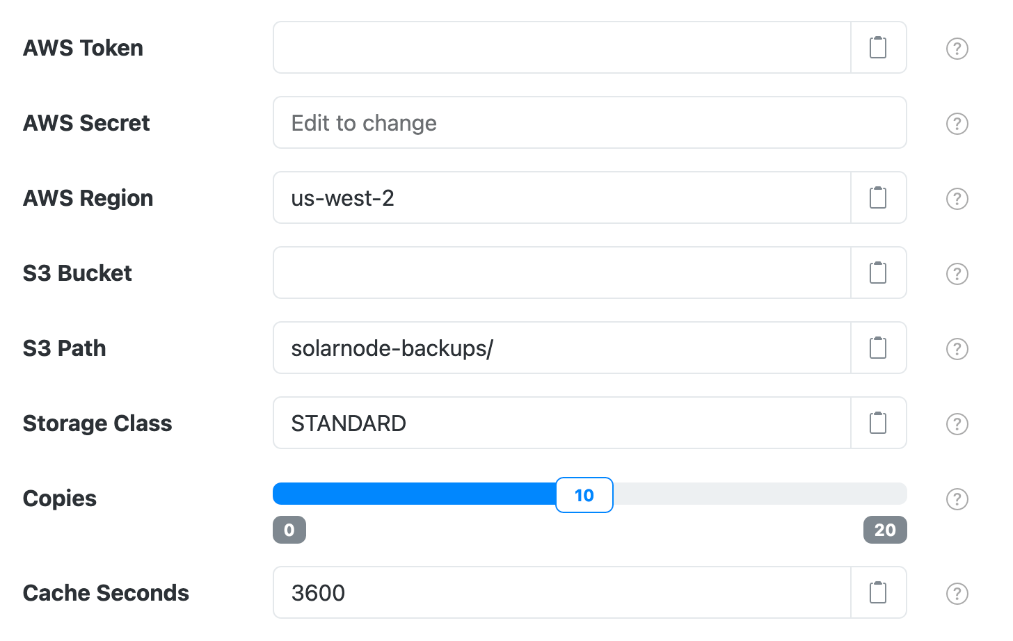 S3 Backup settings form