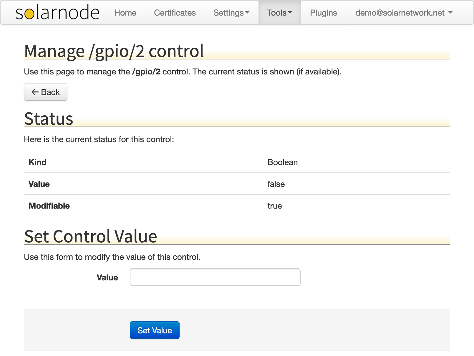 SolarNode controls edit form