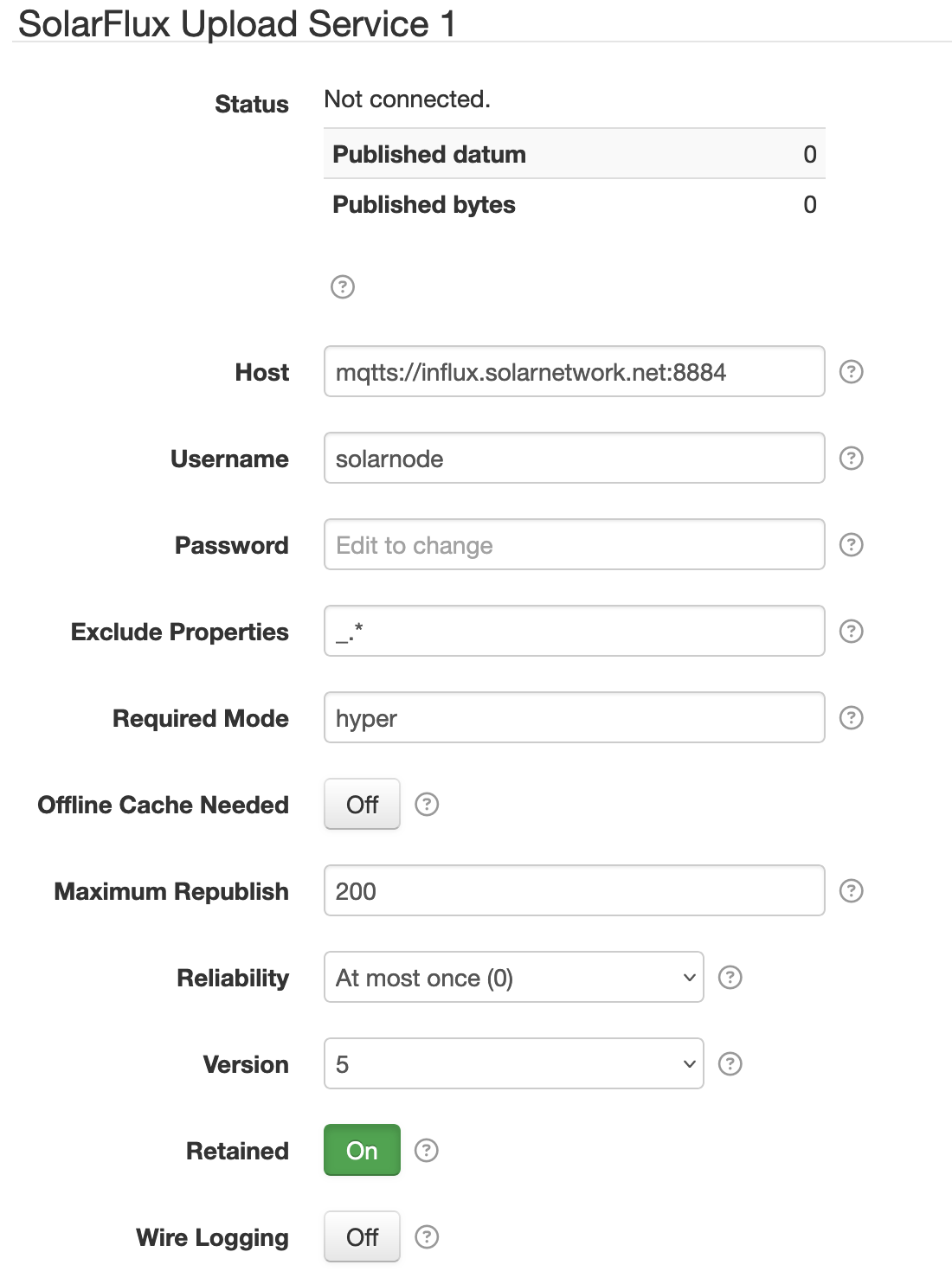 SolarFlux main settings