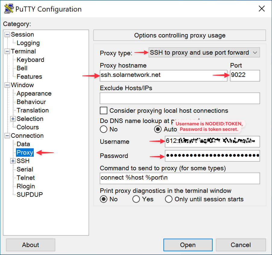 PuTTY SolarSSH connection proxy configuration