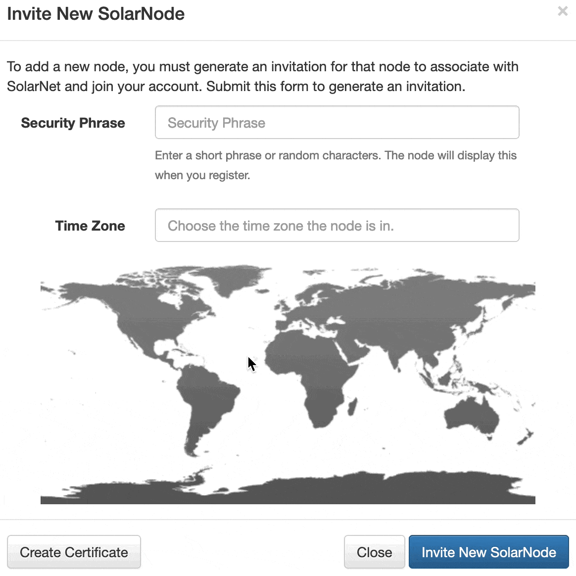 Choose node time zone on world map