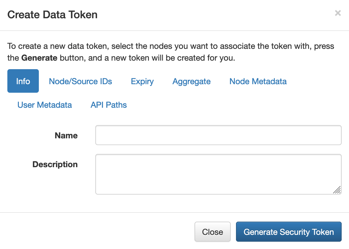 Create Data Security Token form