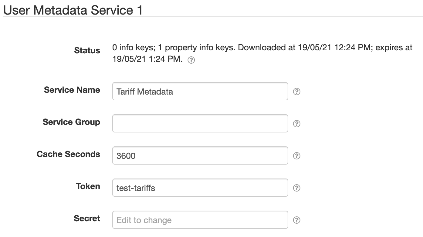 User Metadata Service settings